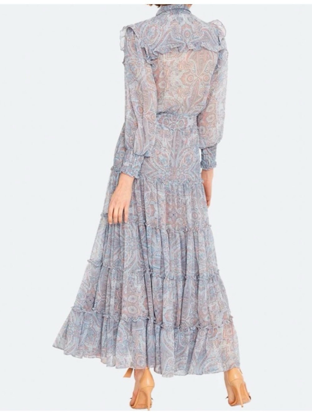 Light Blue Paisley Maxi Dress with Tiered Skirt - Picture 4 of 7
